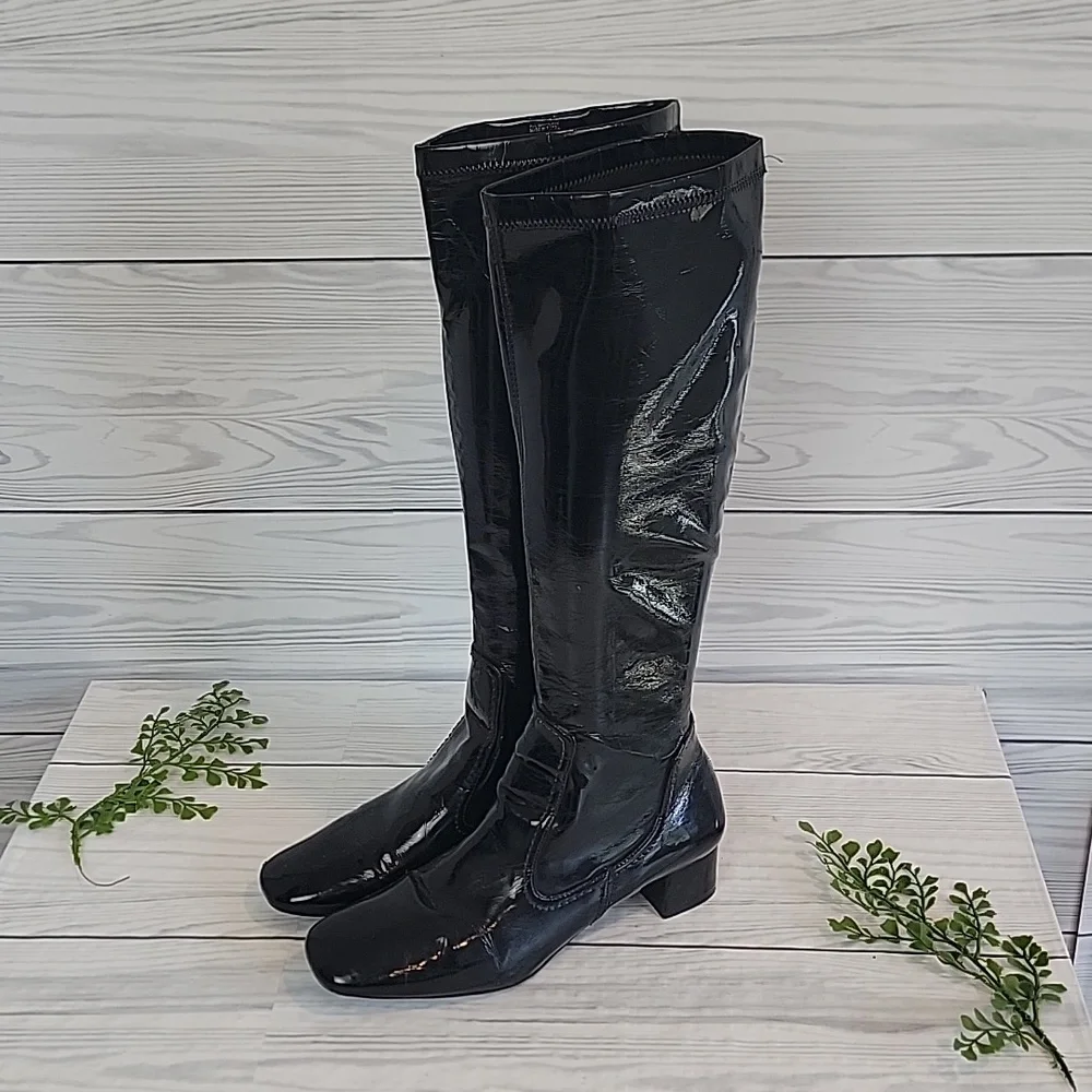 Franco Sarto Black Knee High Patent Boots Womens Size 7